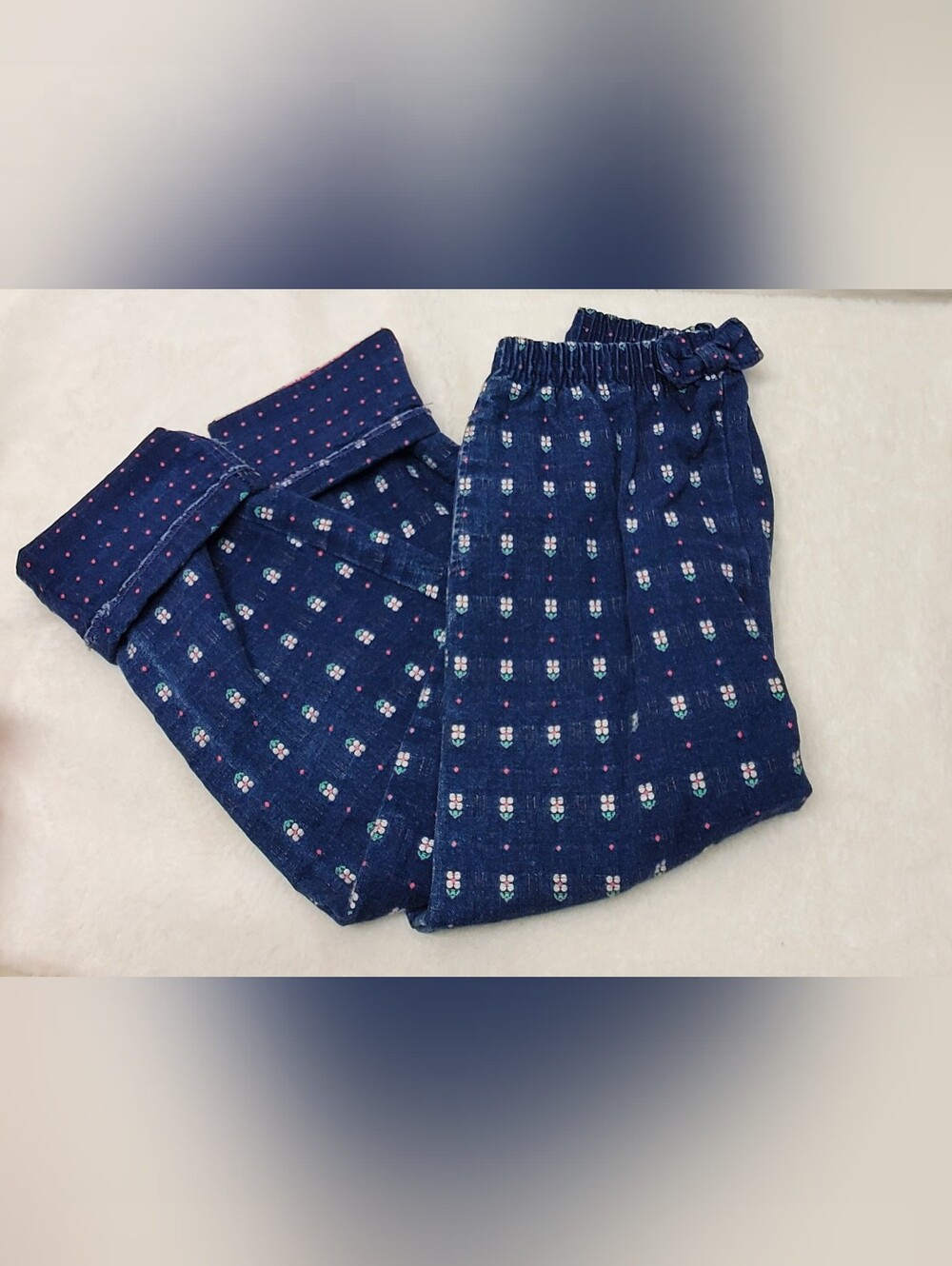 90s vintage paper tag oshkosh y2k girls white flower floral print navy rare pant